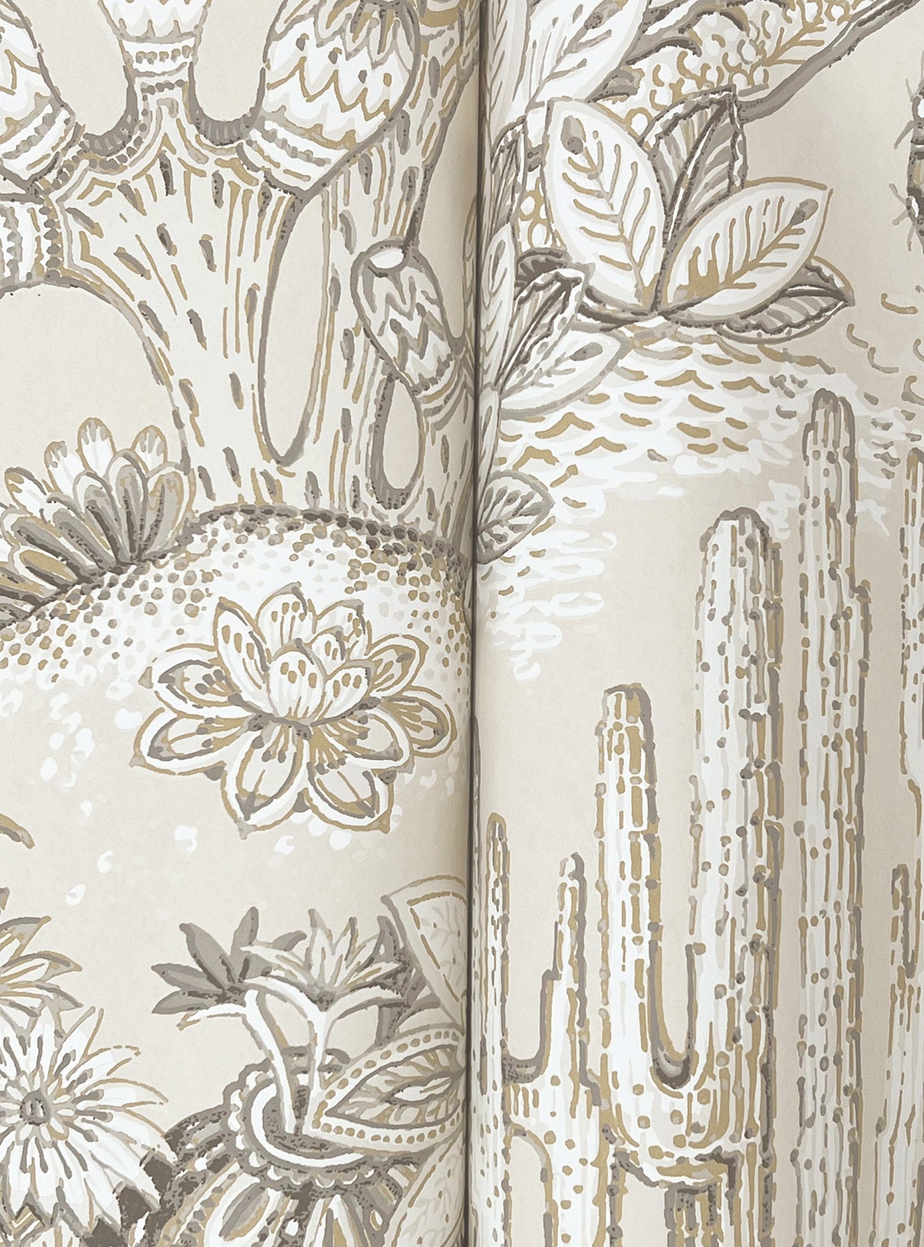 York Wallcoverings Montecito Lotus Land Cacti Dune Wallpaper Eclectic Novelty Beiges   - MT5633