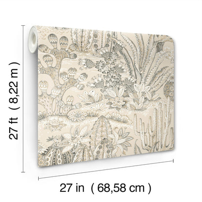 York Wallcoverings Montecito Lotus Land Cacti Dune Wallpaper Eclectic Novelty Beiges   - MT5633