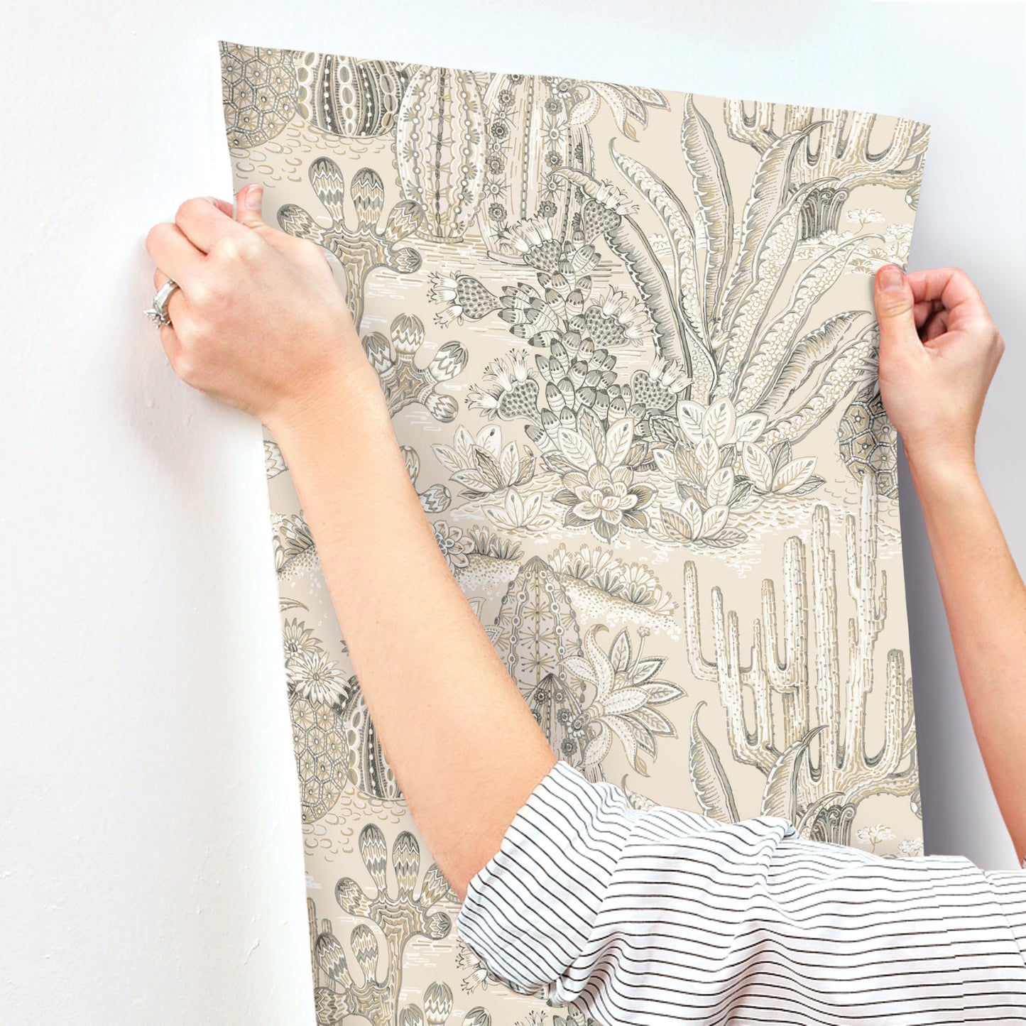 York Wallcoverings Montecito Lotus Land Cacti Dune Wallpaper Eclectic Novelty Beiges   - MT5633