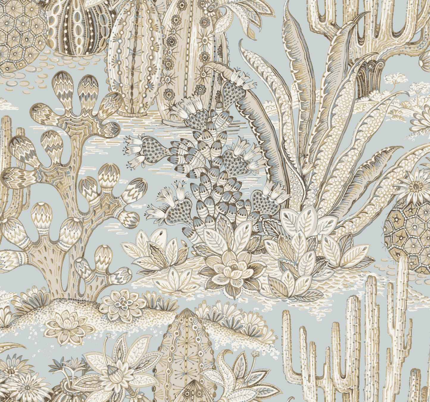 York Wallcoverings Montecito Lotus Land Cacti Sky Blue Wallpaper Eclectic Novelty Blues   - MT5634