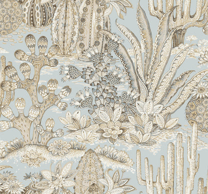 York Wallcoverings Montecito Lotus Land Cacti Sky Blue Wallpaper Eclectic Novelty Blues   - MT5634