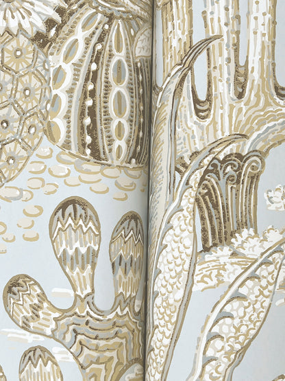 York Wallcoverings Montecito Lotus Land Cacti Sky Blue Wallpaper Eclectic Novelty Blues   - MT5634