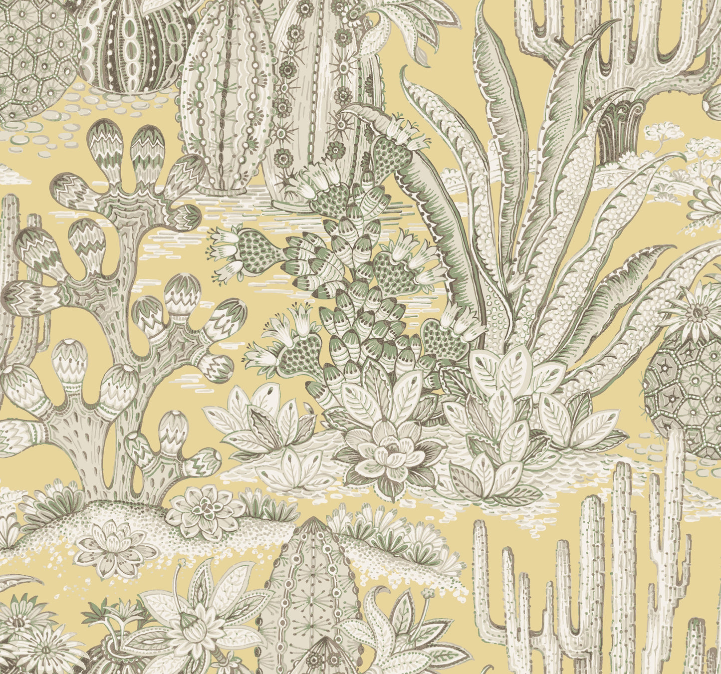 York Wallcoverings Montecito Lotus Land Cacti Sunshine Wallpaper Eclectic Novelty Yellows   - MT5635