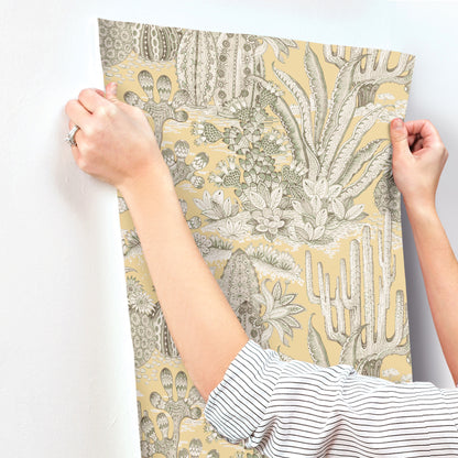 York Wallcoverings Montecito Lotus Land Cacti Sunshine Wallpaper Eclectic Novelty Yellows   - MT5635