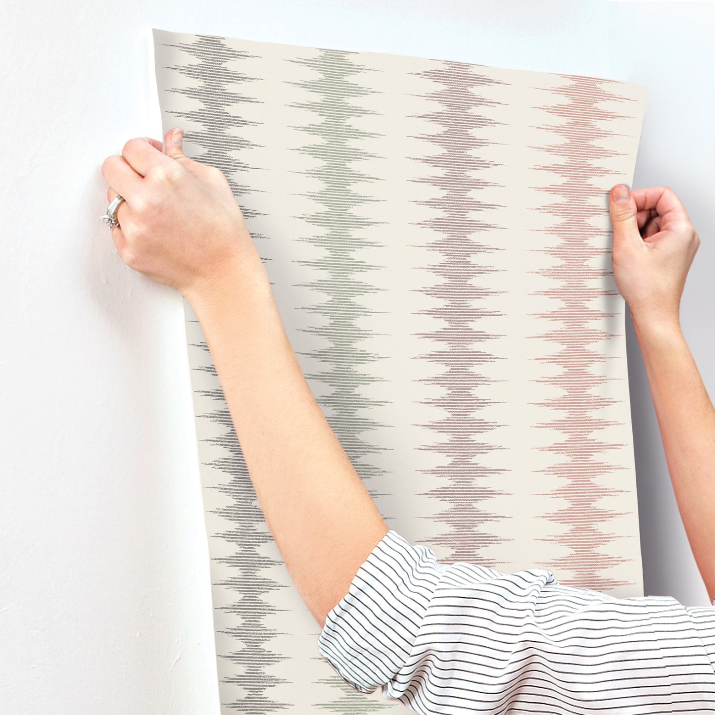 York Wallcoverings Montecito Woven Desert Rose Wallpaper Modern Stripes Reds   - MT5644