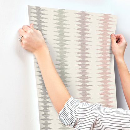 York Wallcoverings Montecito Woven Desert Rose Wallpaper Modern Stripes Reds   - MT5644