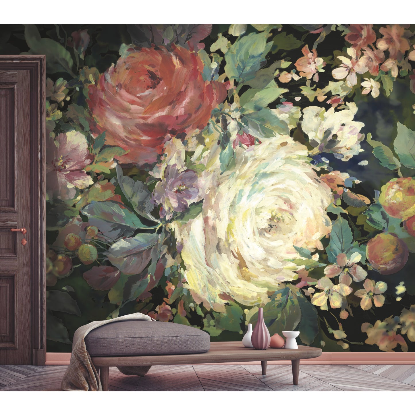 York Wallcoverings Mural Resource Library Impressionist Floral Red Wall Mural  Florals and Flowers Multicolor   - MU0246M