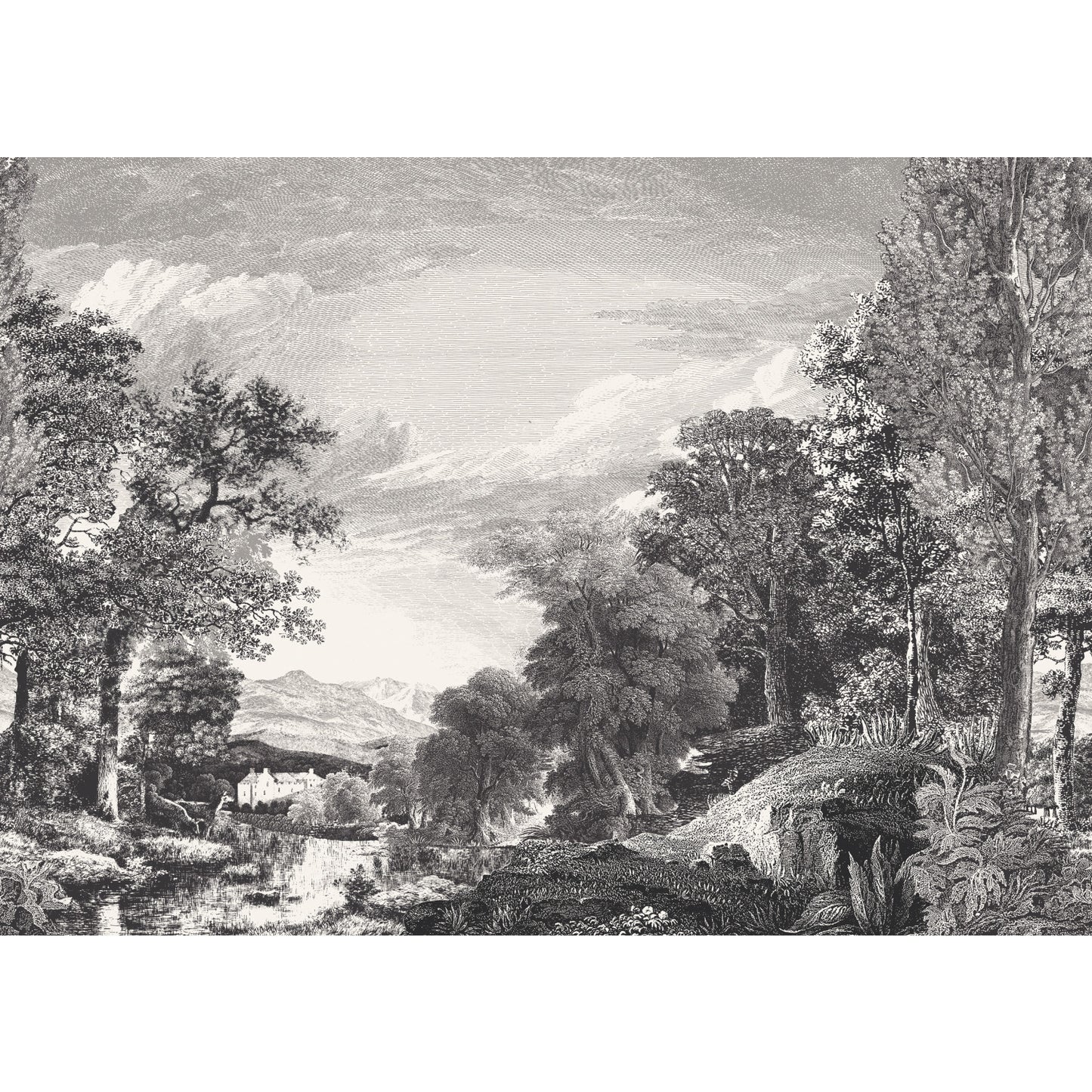 York Wallcoverings Mural Resource Library Provincial Scenic Black Wall Mural  Traditional Blacks   - MU0270M