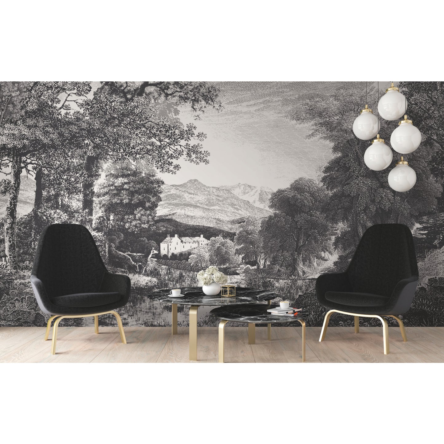 York Wallcoverings Mural Resource Library Provincial Scenic Black Wall Mural  Traditional Blacks   - MU0270M