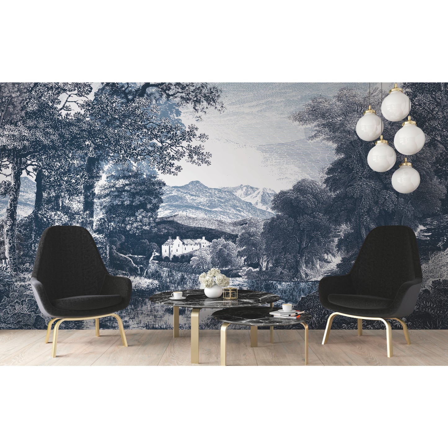 York Wallcoverings Mural Resource Library Provincial Scenic Navy Wall Mural  Traditional Blues   - MU0271M