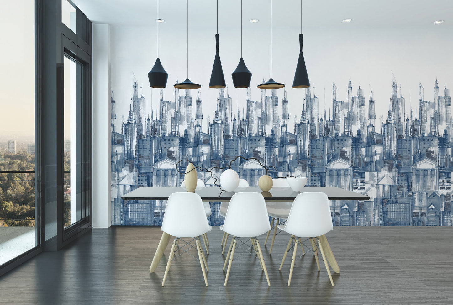 York Wallcoverings Classics Cityscape Blue Wall Mural   Blues   - MU0275M