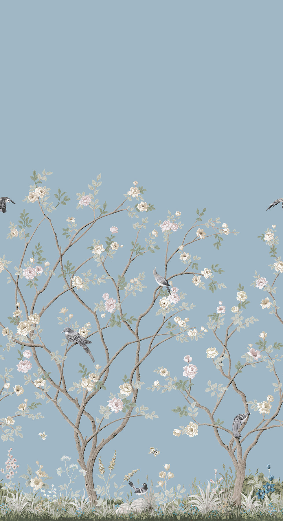 York Wallcoverings Classics Lingering Garden Sky Blue Wall Mural Traditional Florals Blues   - MU0314M