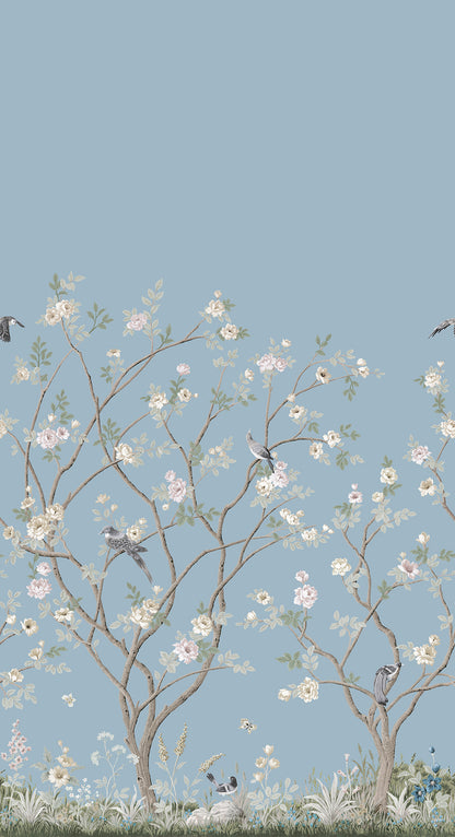 York Wallcoverings Classics Lingering Garden Sky Blue Wall Mural Traditional Florals Blues   - MU0314M