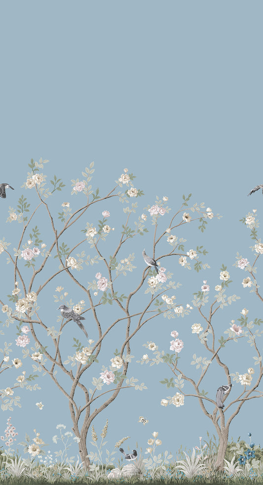 York Wallcoverings Classics Lingering Garden Sky Blue Wall Mural Traditional Florals Blues   - MU0314M