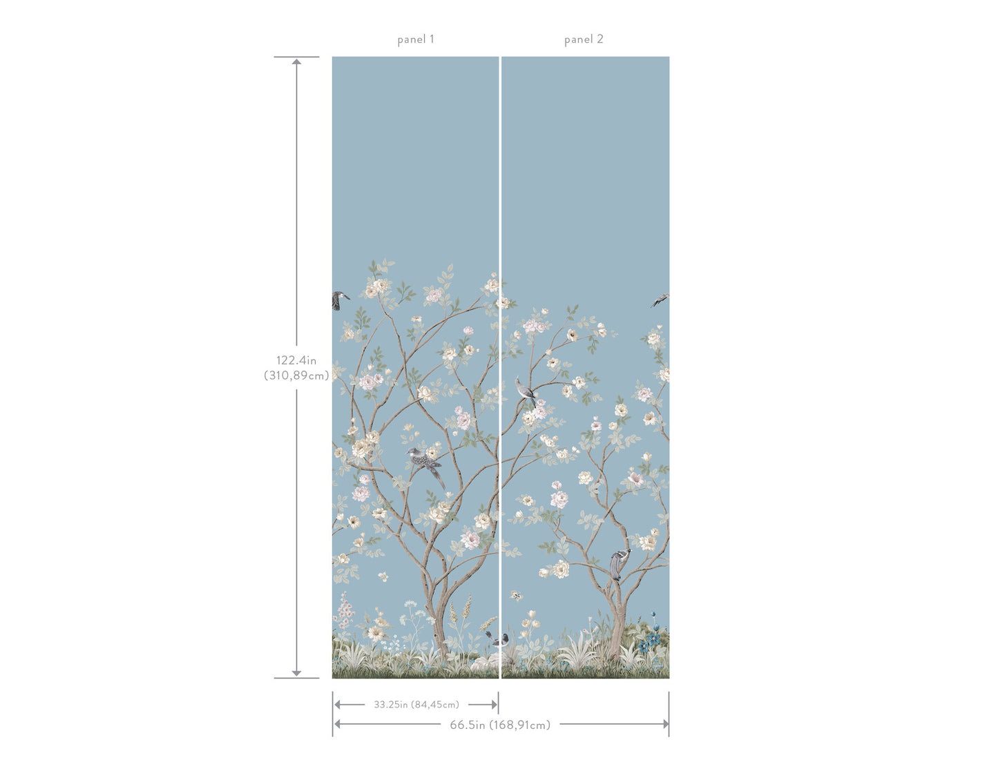 York Wallcoverings Classics Lingering Garden Sky Blue Wall Mural Traditional Florals Blues   - MU0314M