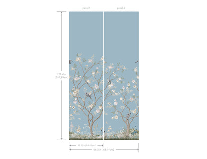 York Wallcoverings Classics Lingering Garden Sky Blue Wall Mural Traditional Florals Blues   - MU0314M