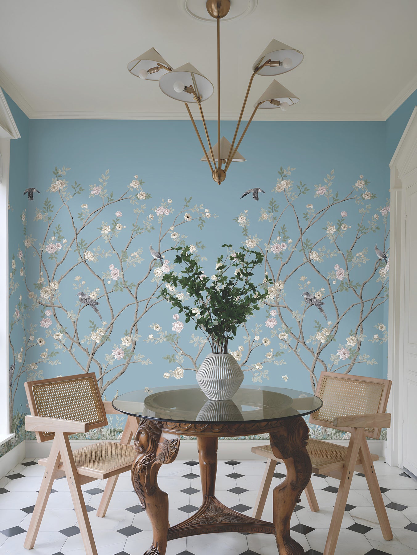 York Wallcoverings Classics Lingering Garden Sky Blue Wall Mural Traditional Florals Blues   - MU0314M