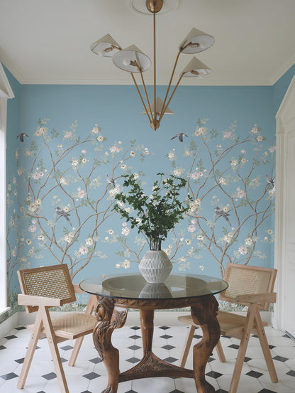 York Wallcoverings Classics Lingering Garden Sky Blue Wall Mural Traditional Florals Blues   - MU0314M