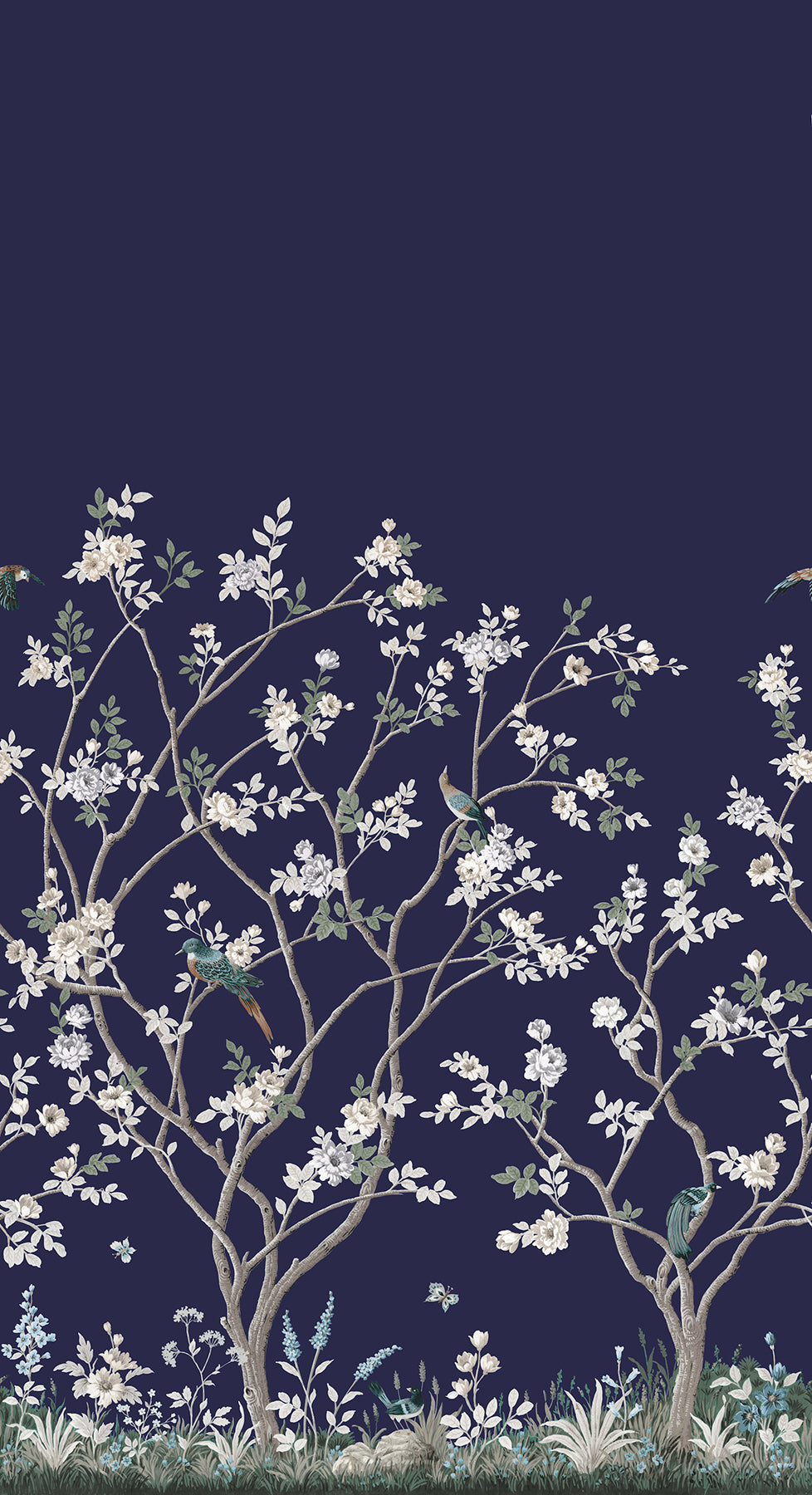 York Wallcoverings Classics Lingering Garden Navy Wall Mural Traditional Florals Blues   - MU0315M