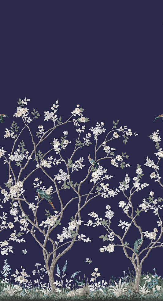 York Wallcoverings Classics Lingering Garden Navy Wall Mural Traditional Florals Blues   - MU0315M