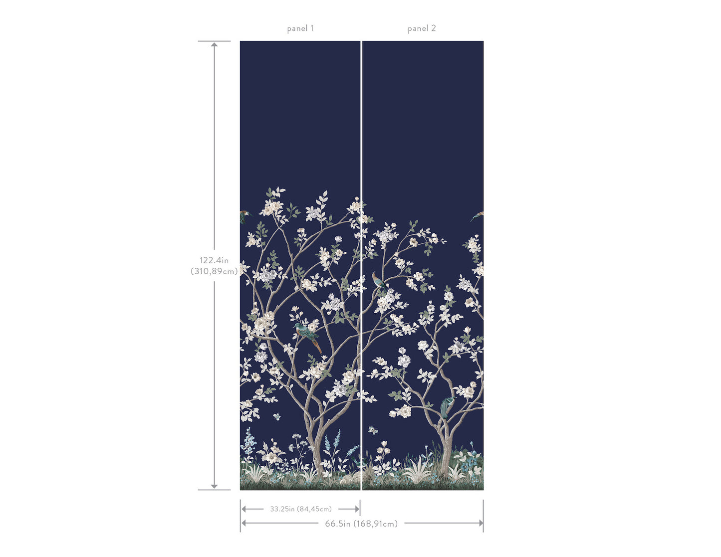 York Wallcoverings Classics Lingering Garden Navy Wall Mural Traditional Florals Blues   - MU0315M