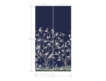 York Wallcoverings Classics Lingering Garden Navy Wall Mural Traditional Florals Blues   - MU0315M
