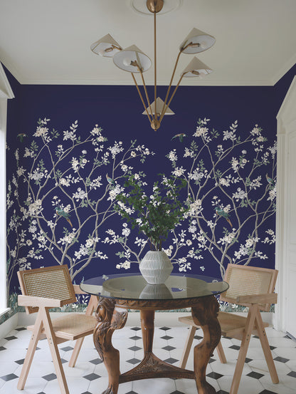 York Wallcoverings Classics Lingering Garden Navy Wall Mural Traditional Florals Blues   - MU0315M