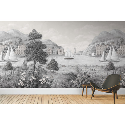 York Wallcoverings Grasscloth and Natural Resource Safe Harbor Grey Wall Mural  Traditional Neutrals   - MU0319M