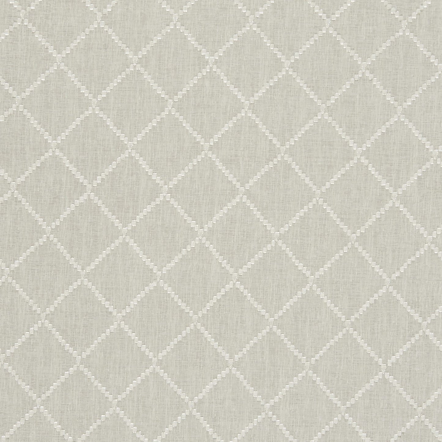 Beige linen-textured fabric with a white dotted diamond lattice pattern; neutral geometric upholstery material.