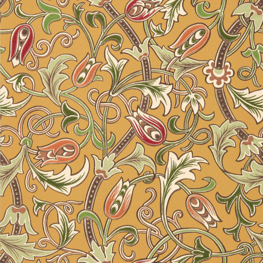 MORRIS & CO Scrolling Tulip Wallpaper Classic Floral Gold   - MUNW217564