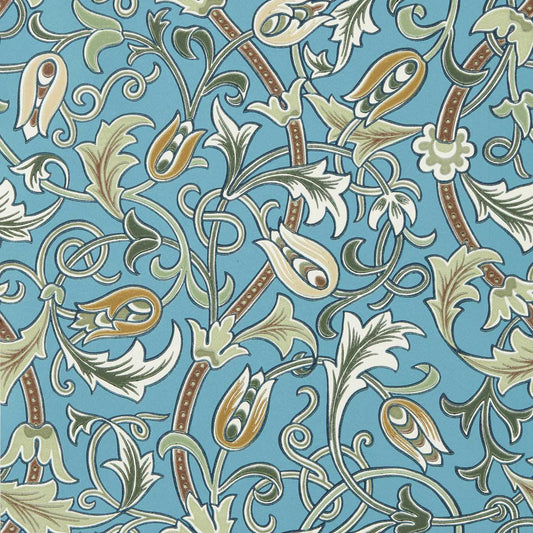 MORRIS & CO Scrolling Tulip Wallpaper Classic Floral Woad,Thyme   - MUNW217565