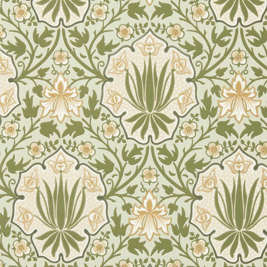 MORRIS & CO Iris & Rose Wallpaper Classic Floral Bayleaf,Weld   - MUNW217567