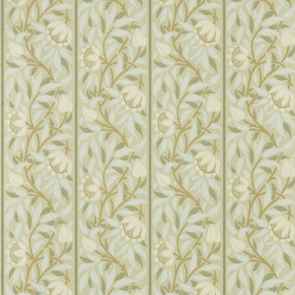Morris & Co. Peony Trellis Wallpaper in Sage featuring climbing trellises and stylized peony florals in an elegant ogee stripe pattern. Ideal for bedrooms, living rooms, hallways, and traditional or cottage-style interiors.