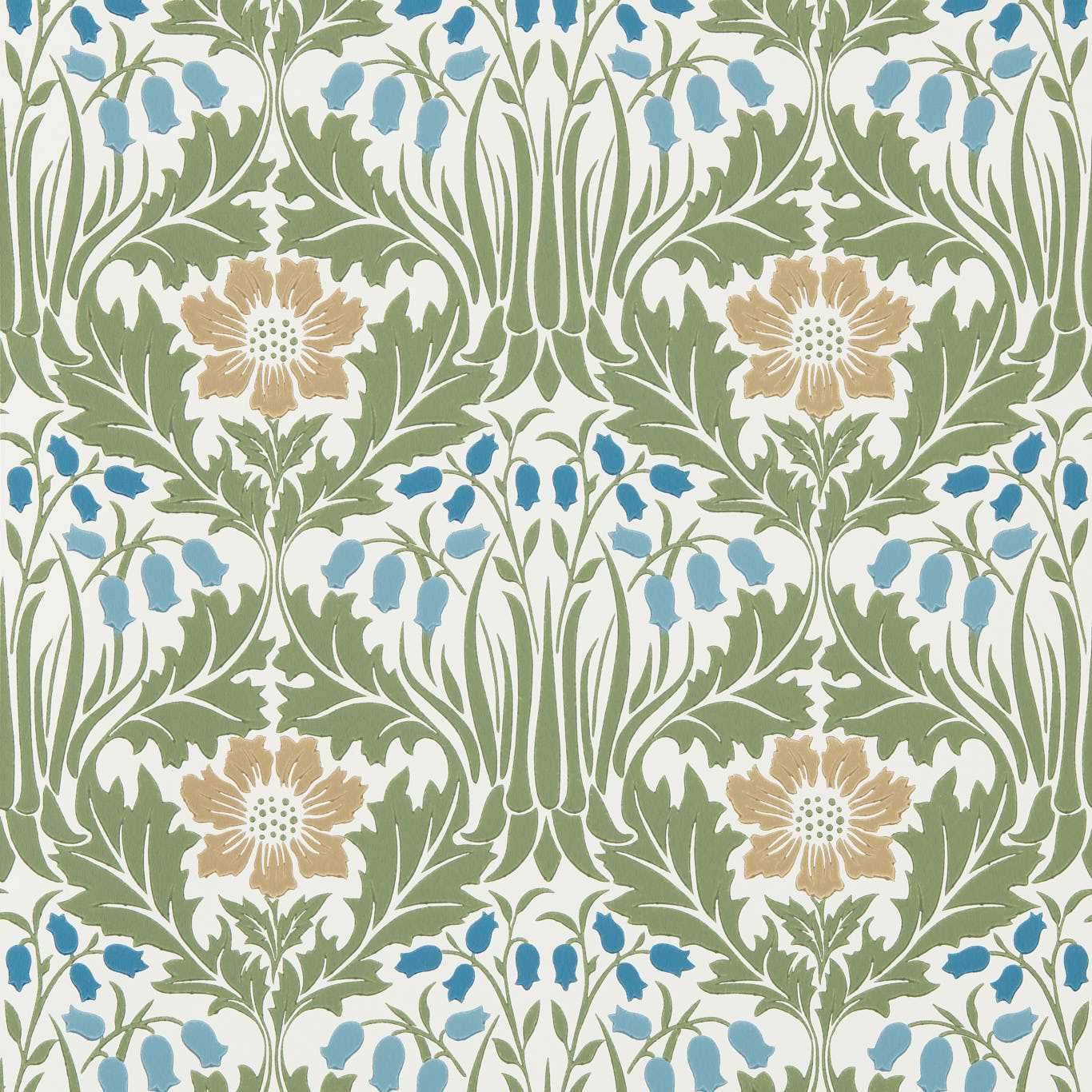 MORRIS & CO Woodbell & Anemone Wallpaper Classic Floral Woad,Nettle   - MUNW217572