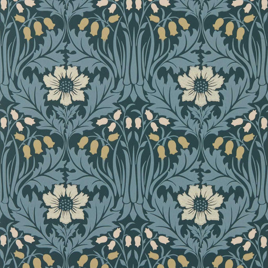 MORRIS & CO Woodbell & Anemone Wallpaper Classic Floral Indigo   - MUNW217574