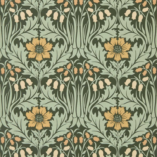 MORRIS & CO Woodbell & Anemone Wallpaper Classic Floral Bayleaf,Manilla   - MUNW217575