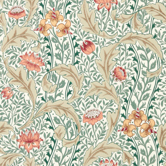 MORRIS & CO Wild Tulip & Vine Wallpaper Classic Floral Coral,Teal   - MUNW217578