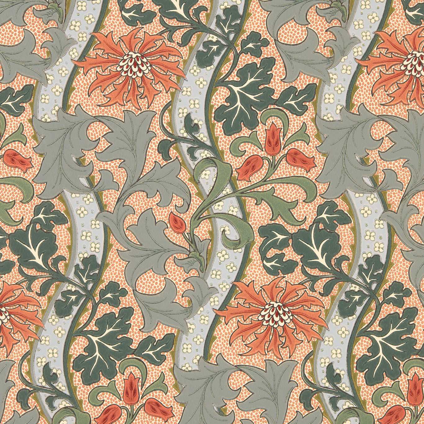 MORRIS & CO Cornflower Wallpaper Classic Floral Russet,Teal   - MUNW217581