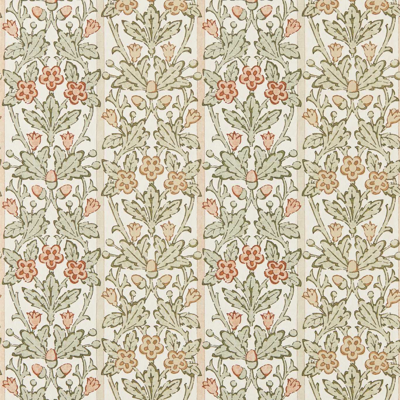 MORRIS & CO Oak & Blossom Wallpaper Classic Floral Chestnut,Primrose   - MUNW217589