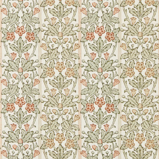 MORRIS & CO Oak & Blossom Wallpaper Classic Floral Chestnut,Primrose   - MUNW217589