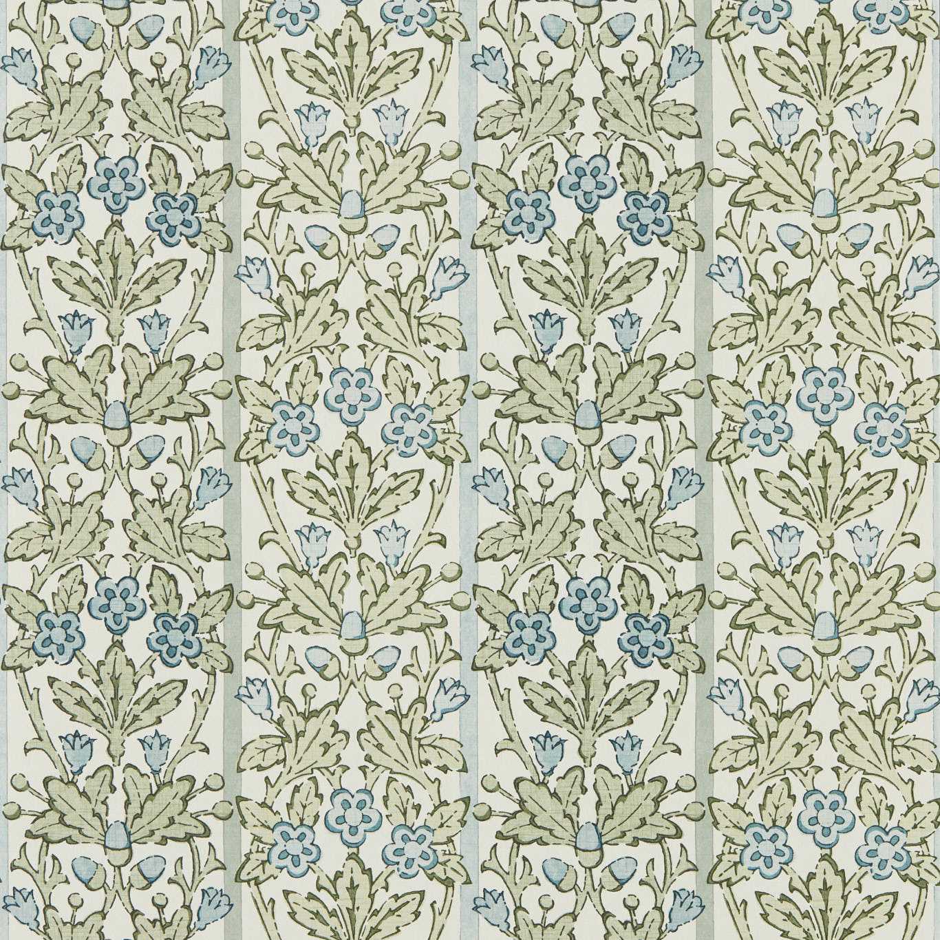 MORRIS & CO Oak & Blossom Wallpaper Classic Floral Thyme,Woad   - MUNW217590