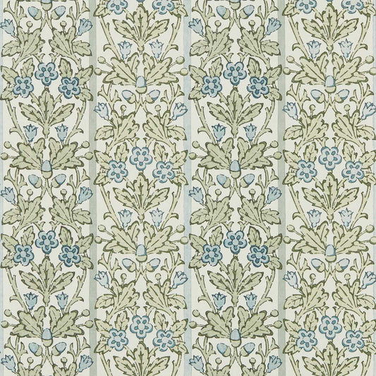 MORRIS & CO Oak & Blossom Wallpaper Classic Floral Thyme,Woad   - MUNW217590