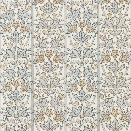 MORRIS & CO Oak & Blossom Wallpaper Classic Floral Mineral Blue,Linen   - MUNW217591