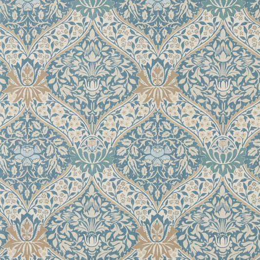 MORRIS & CO Norbury Wallpaper Classic Floral Woad,Linen   - MUNW217592