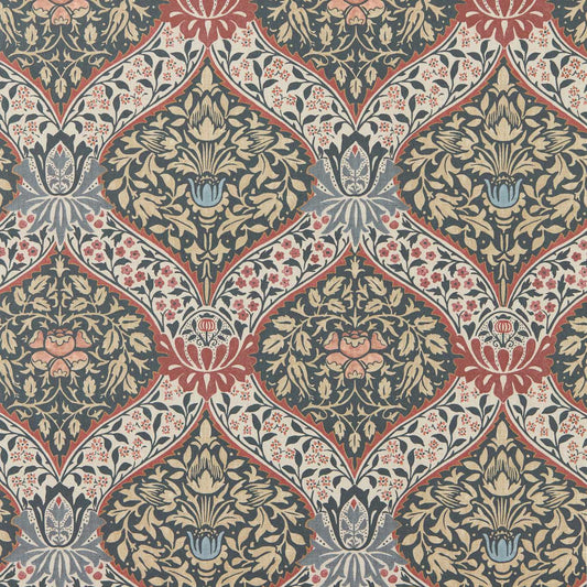 MORRIS & CO Norbury Wallpaper Classic Floral Brick,Teal   - MUNW217593