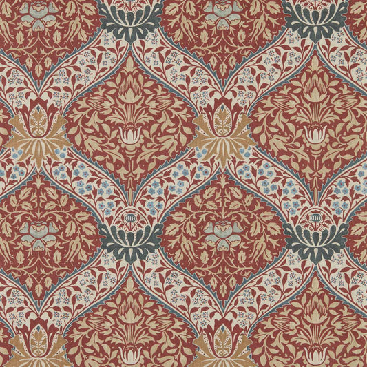 MORRIS & CO Norbury Wallpaper Classic Floral Slate,Madder   - MUNW217594