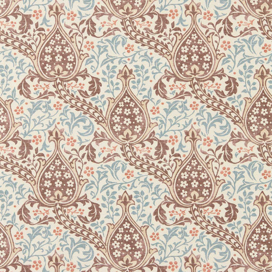 MORRIS & CO Persian Tulip Wallpaper Classic Floral Umber,Mineral Blue   - MUNW217598