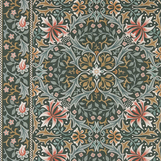 MORRIS & CO Walthamstow Wallpaper Classic Floral Forest,Teal   - MUNW217600