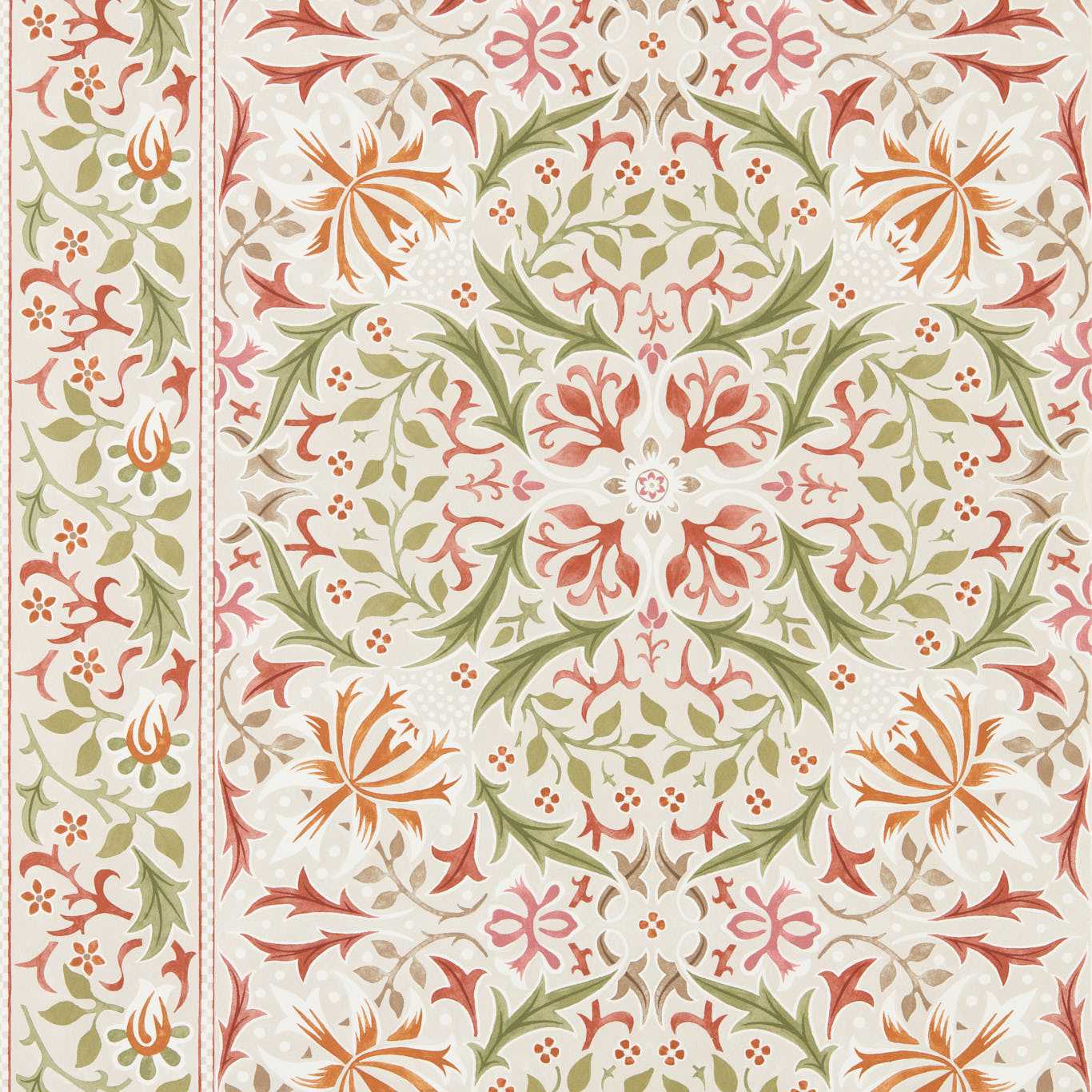 MORRIS & CO Walthamstow Wallpaper Classic Floral Rose,Nettle   - MUNW217602