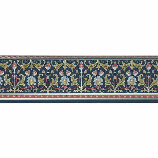 MORRIS & CO Ornamental Frieze Wallpaper Classic Floral Indigo,Thyme   - MUNW217613